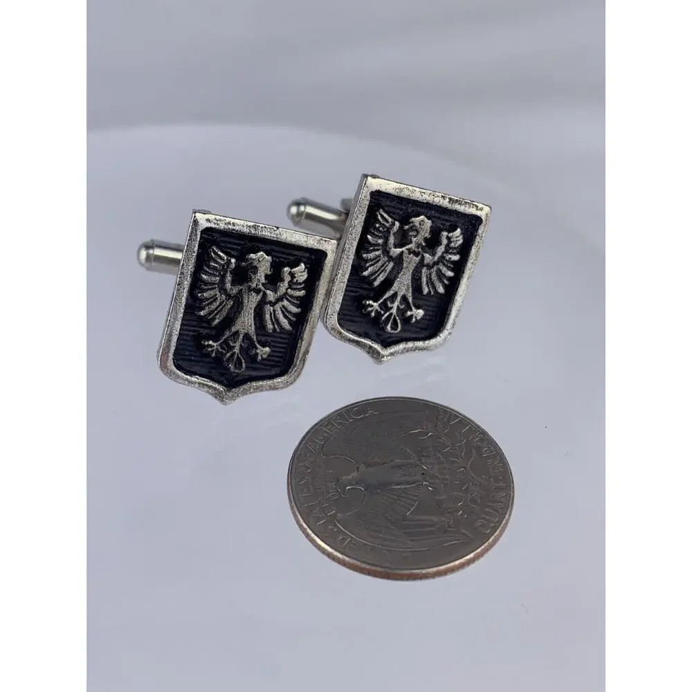 Eagle Regalia Coat of Arms Silver Tone Cufflinks Heraldry Shield Griffin Vintage
